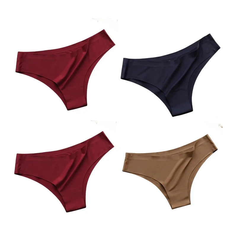 4PCS/Set Seamless Panties Women Sexy Underwear Ice Silk Underpants Low Waist G-string Female Soft Solid Ultra-thin Briefs