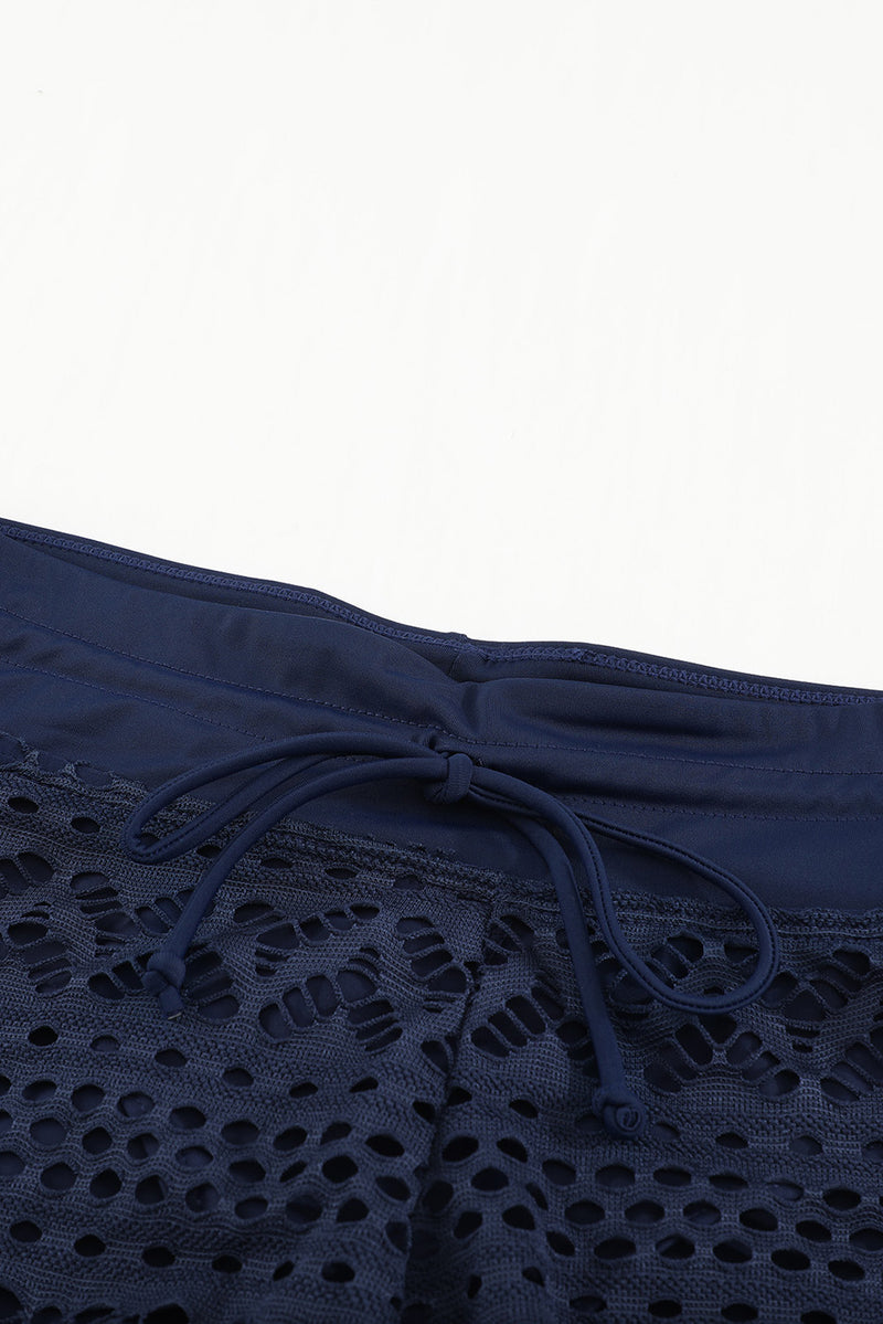 Blue Lace Shorts Attached Swim Bottom