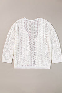 Apricot Hollow Out Knit Drop Shoulder Open Front Cardigan