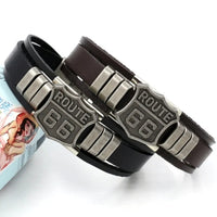 New Trendy American Route 66 Printed Pattern Bracelet Men's Bracelet Metal Multilayer Leather Bracelet Accessories Party Jewelry