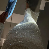 Elegant Sequined Long Party Dress Women Slim O-neck Detachable Full Sleeve Female Dresses 2024 Lady Solid Shining Evening Robe