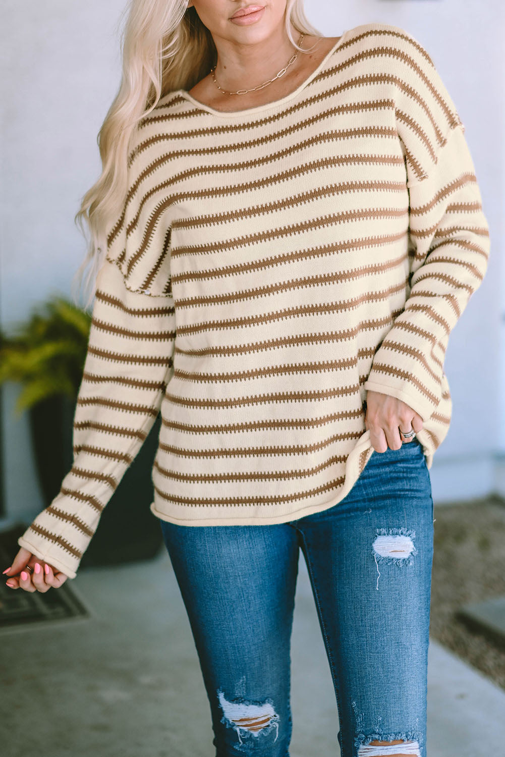 Black Striped Drop Shoulder Oversized Sweater