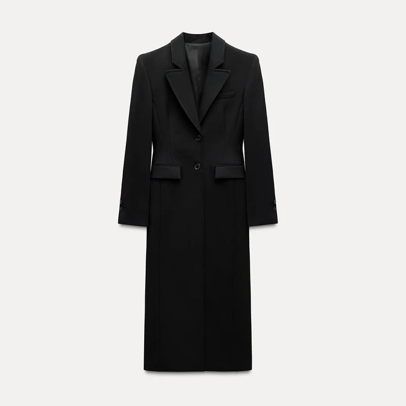 Elegant Winter Trench Coat Women Elegant V Neck Slim Medium-Length Black Waist-Fitted Jacket 2024 Lady New Streetwear Outerwears