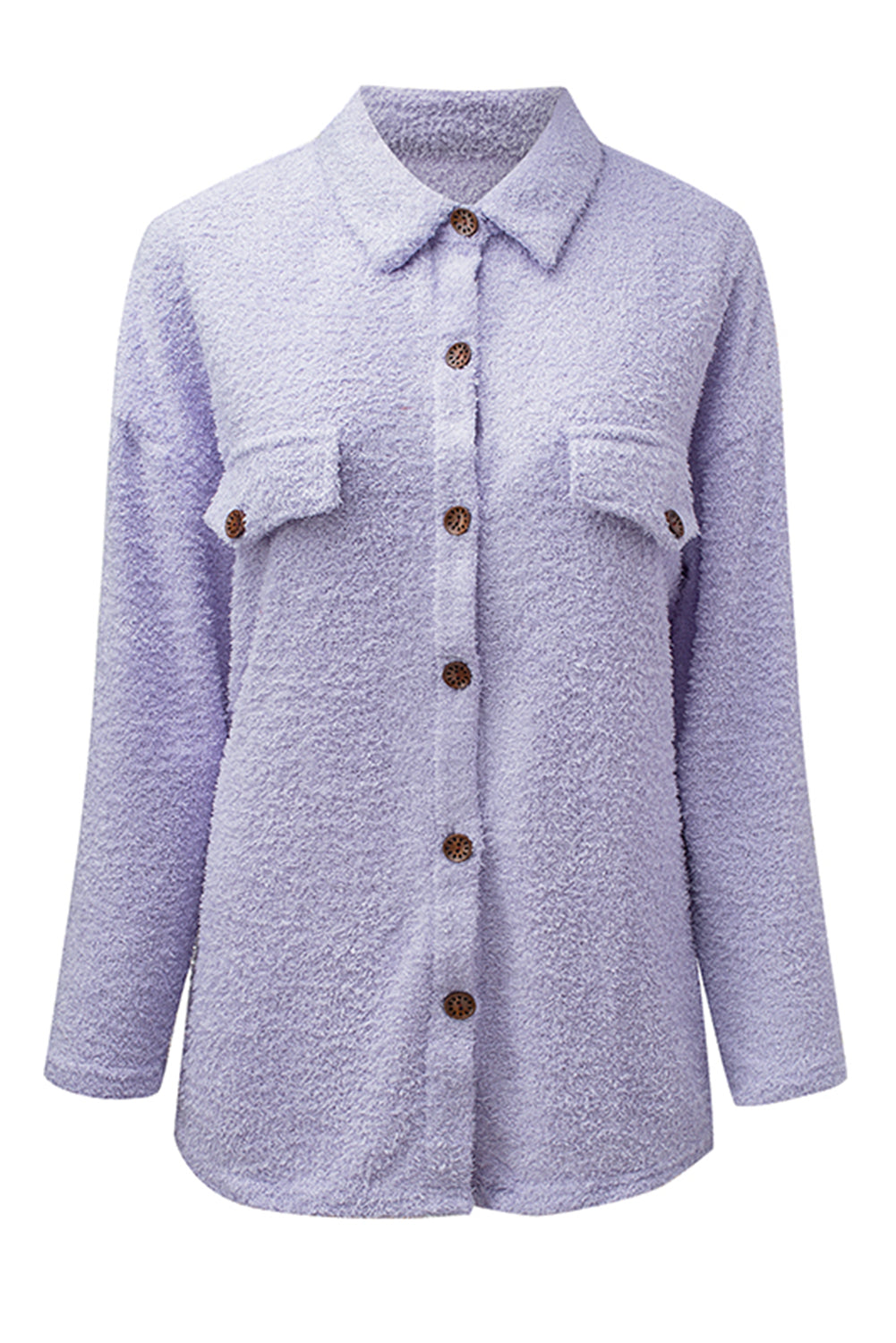 Purple Plush Button Down Pocketed Shirt Jacket