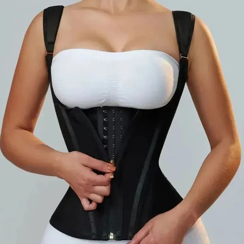 Fajas Colombianas Body Shaper Shapewear Women Vest Tops Double Compression Waist Trainer Corset Adjustable Zipper and Hook-eyes