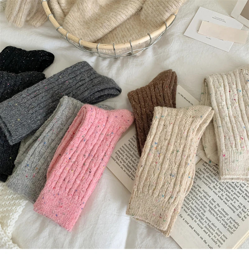 Women's Socks Winter New Novelty Fashion Japanese Style Casual Crew Socks Warm Striped Autumn Simple Wool Socks For Girls Trendy