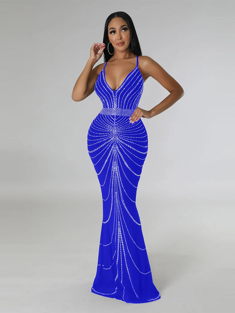 Women's Evening Dress Long Dress Sequin Hot Diamond Party Strap Leaky Back Mermaid Formal Dinner Elegant And Luxurious Dress