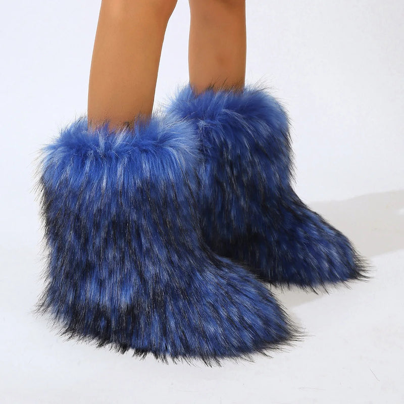 Winter Shoe Women's Winter Fluffy Faux Fox Fur Boots Woman Plush Warm Snow Boots Luxury Footwear Girls' Furry Fur Bottes Fashion