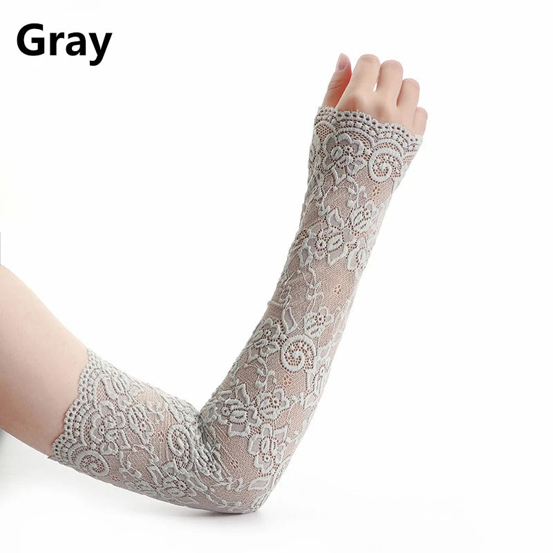 Summer Sunscreen Lace Arm Sleeve Women Long Mesh Yarn Arm Cover Sun UV Protection Fingerless Arm Cuffs Outdoor Driving Gloves