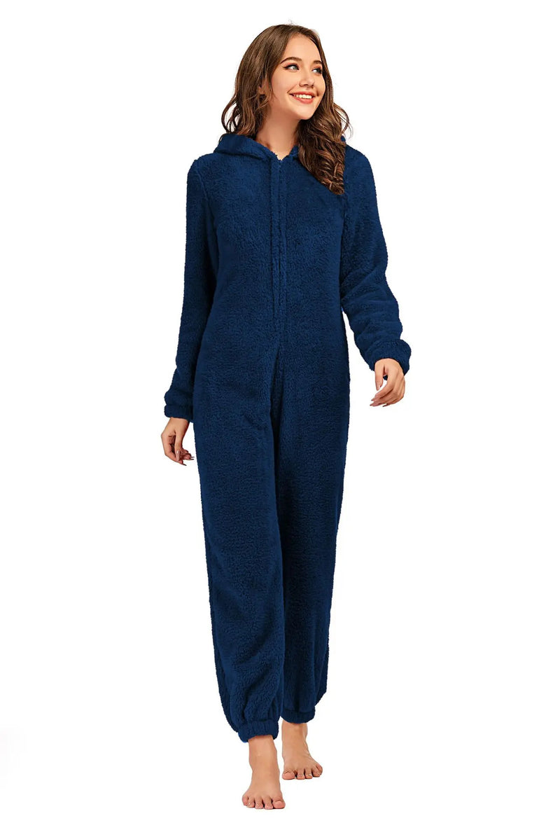 Women's Winter Warm Pyjamas Girls Onesies Fluffy Fleece Jumpsuits Nightwear Overall Hooded Sets Pajamas for Female Plus Size