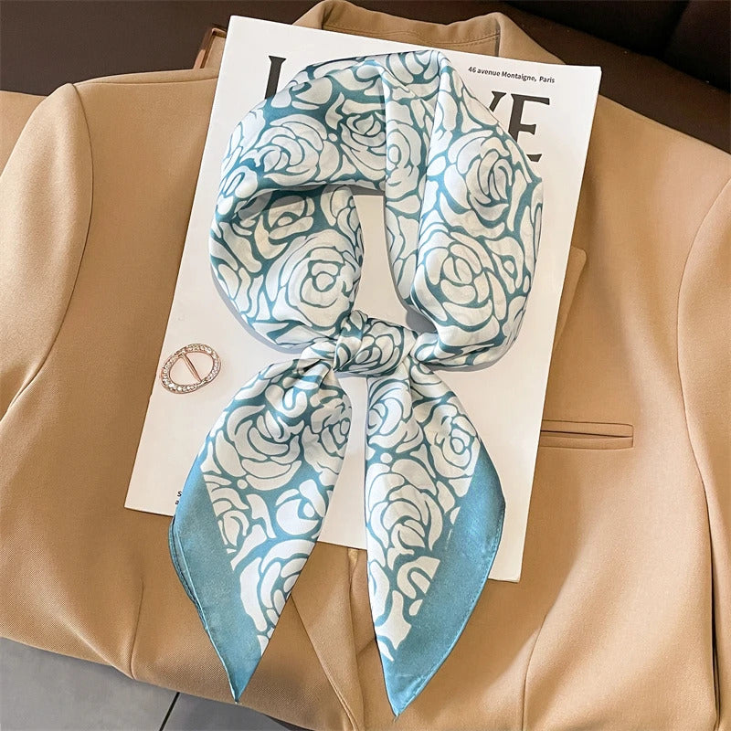 Flower Silk Square Scarf Women Satin Shawl Wrap Hijab Female Hair Band Wrist Luxury Headkerchief 70*70cm Echarpe 2024 Bandana