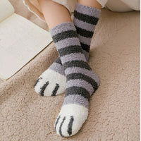 Plush Winter Funny Cute Style Animal Cat Paw Cartoon Pattern Women Cotton Socks Super Soft For Female House Sleeping Floor Sox