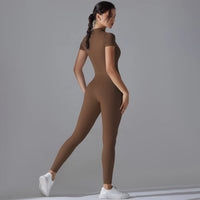 Yoga Set Women's Jumpsuits One-Piece Suit Zipper Short Sleeve Gym Push Up Workout Clothes Fitness Bodysuit Sportswear Tracksuit