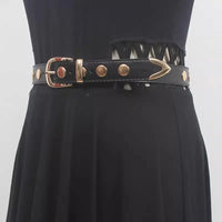 Women's Runway Fashion PU Leather Rivet Cummerbunds Female Dress Corsets Waistband Belts Decoration Narrow Belt R488