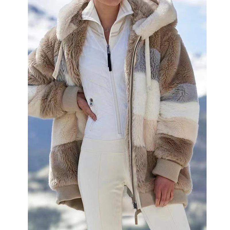 Winter Fashion Women's Coat 2024 Hooded Zipper Ladies Jacket Spliced Thick Cashmere Women Jacket Stitching Plaid Ladies Coats