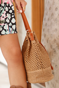 Camel Paper Rope Woven Large Capacity Bucket Bag