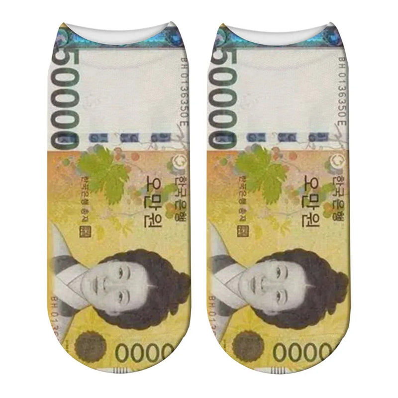 Interesting banknotes, currency, creative design, casual socks, street happy socks, fashion men's and women's home socks