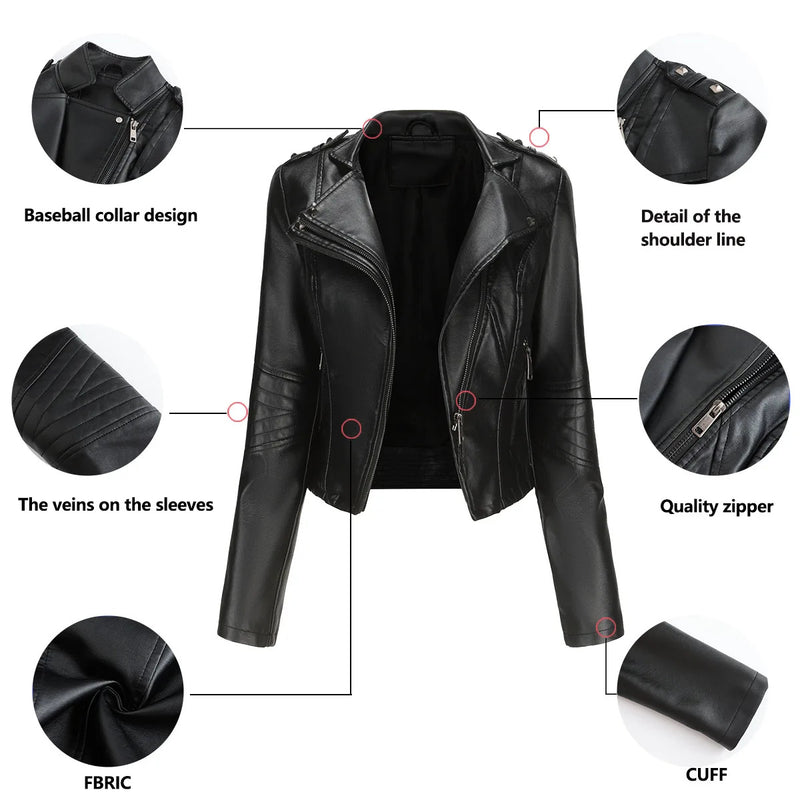 Leather coat  spring women leather jacket slim motorcycle clothing  Zipper fashion jackets and coats black high-quality clothing