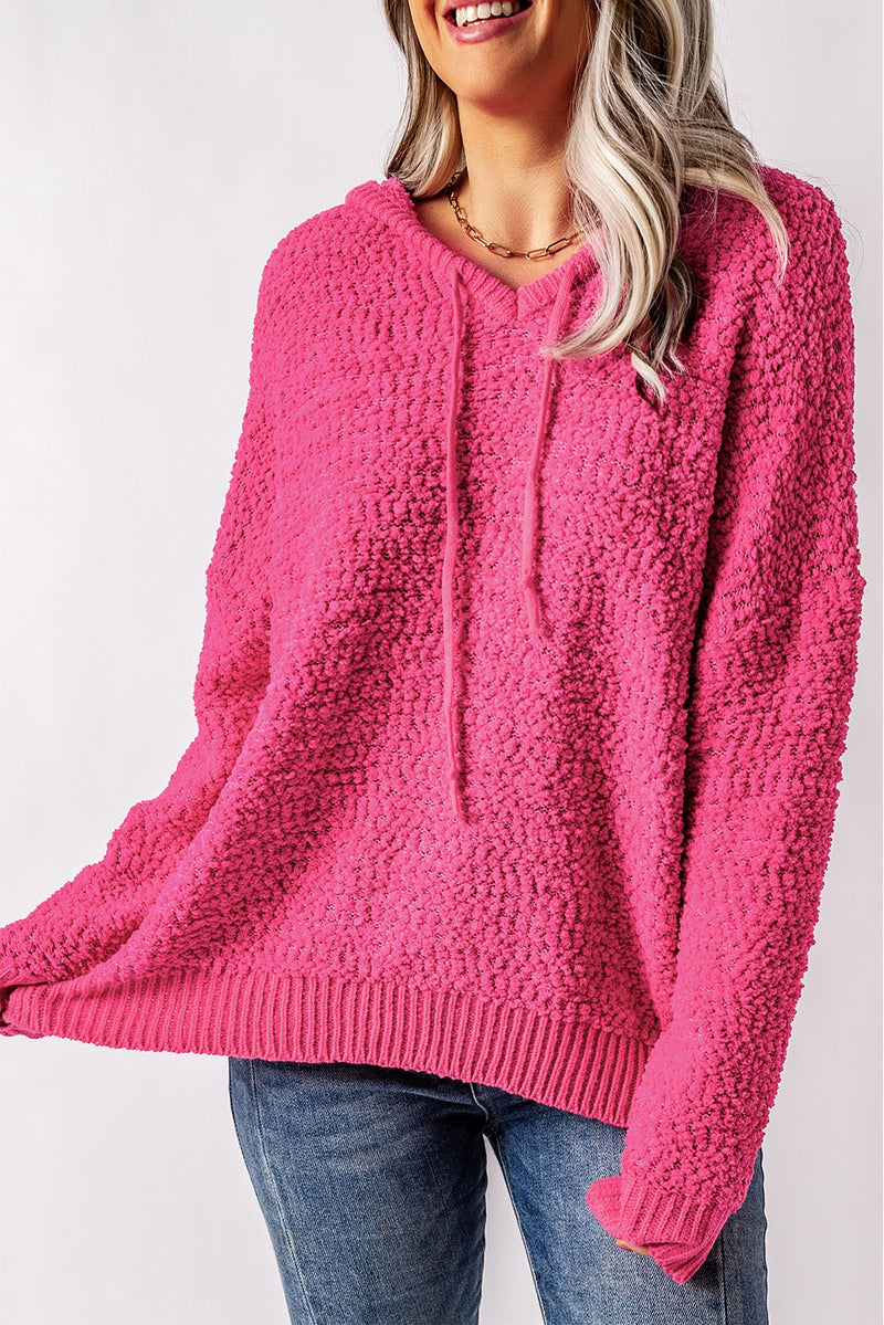 Rose Loose Popcorn Textured Hooded Sweater