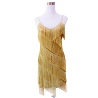 Women Sexy Tassel  Latin Dress Tiered Fringe Flapper Dress Evening Nightclub Dancing Fancy Costumes C-Neck Sequin Dress