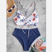 Woman Swimsuits Print Bikini Flower Size Beachwear Sets Two Women Split Swimsuit Plus Piece Swimwears Tankinis Set 신상원피스