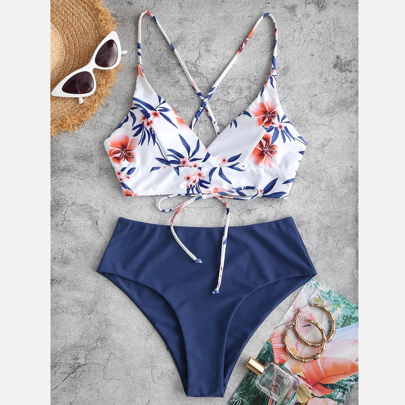 Woman Swimsuits Print Bikini Flower Size Beachwear Sets Two Women Split Swimsuit Plus Piece Swimwears Tankinis Set 신상원피스