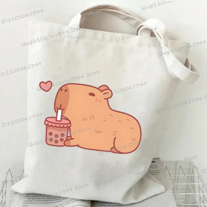 Bobo Tea Capybara Graphics Women Handbags Harajuku Animal Shoulder Bag Fashion Cartoon Tote Shopping Bag Side Bag for Ladies