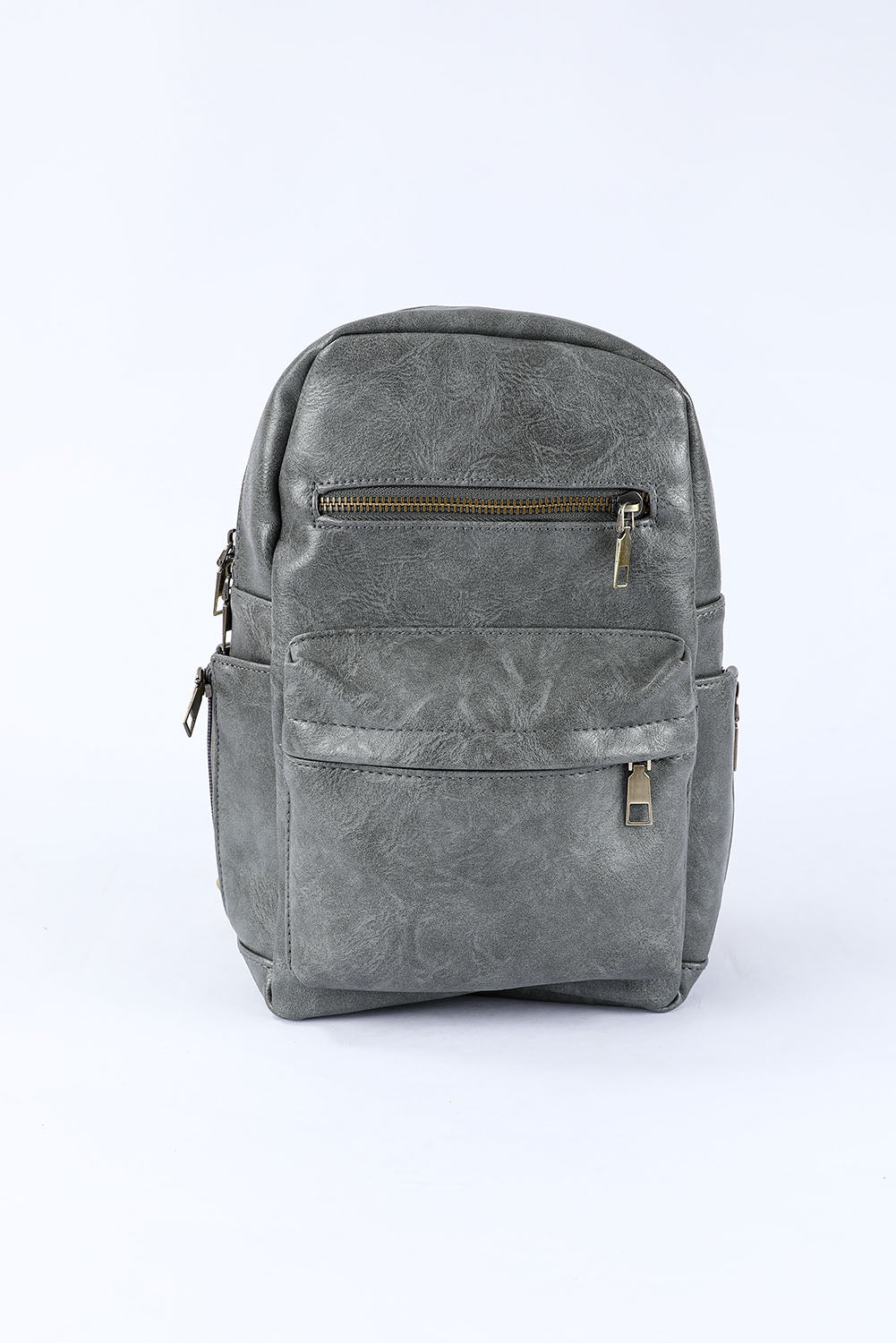 Gray Double Zipper Faux Leather Backpack