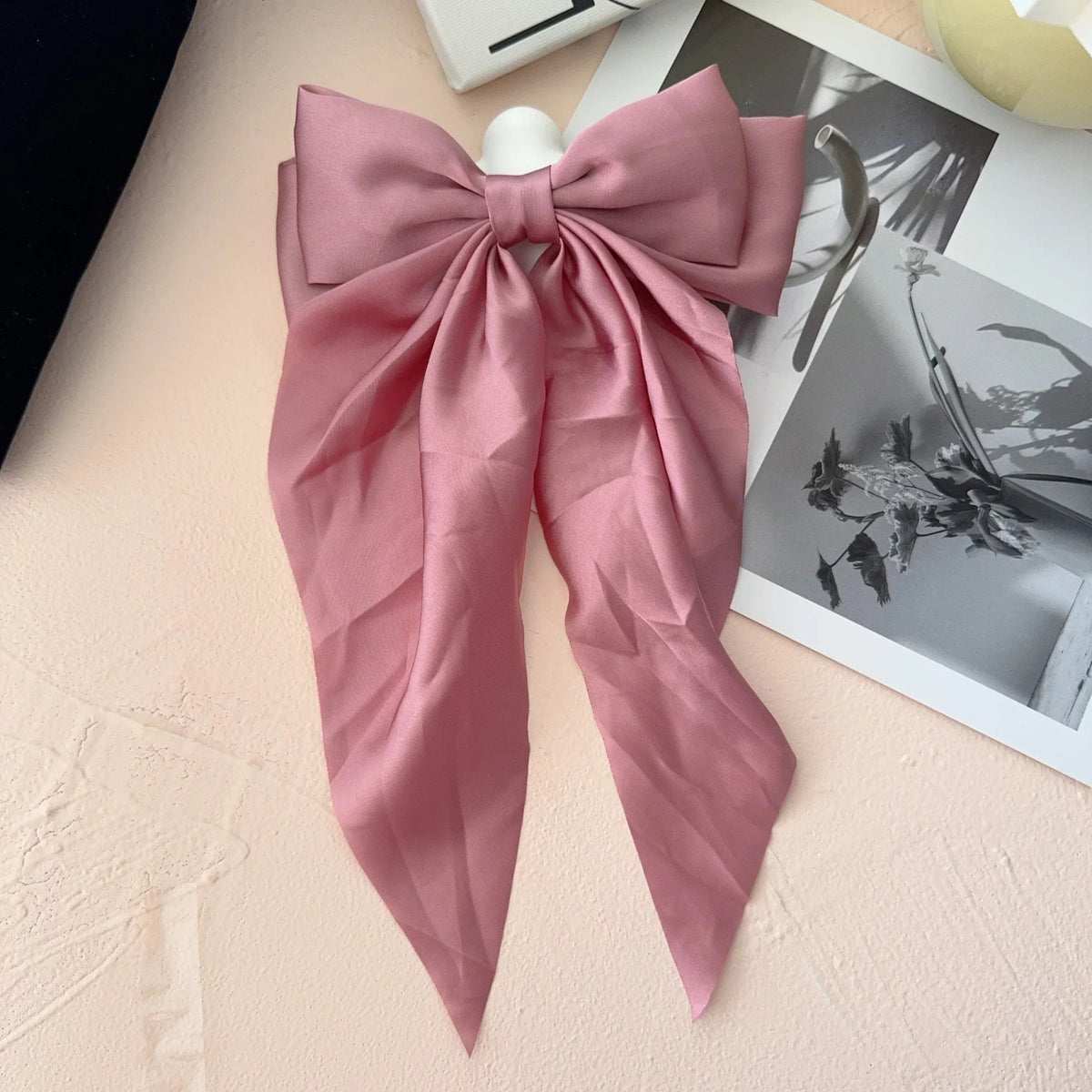 6Styles Girls Long Big Bow Float Satin Clips Back Head Hair Clip Internet Red with The Same Temperament Elegant Hair Accessories