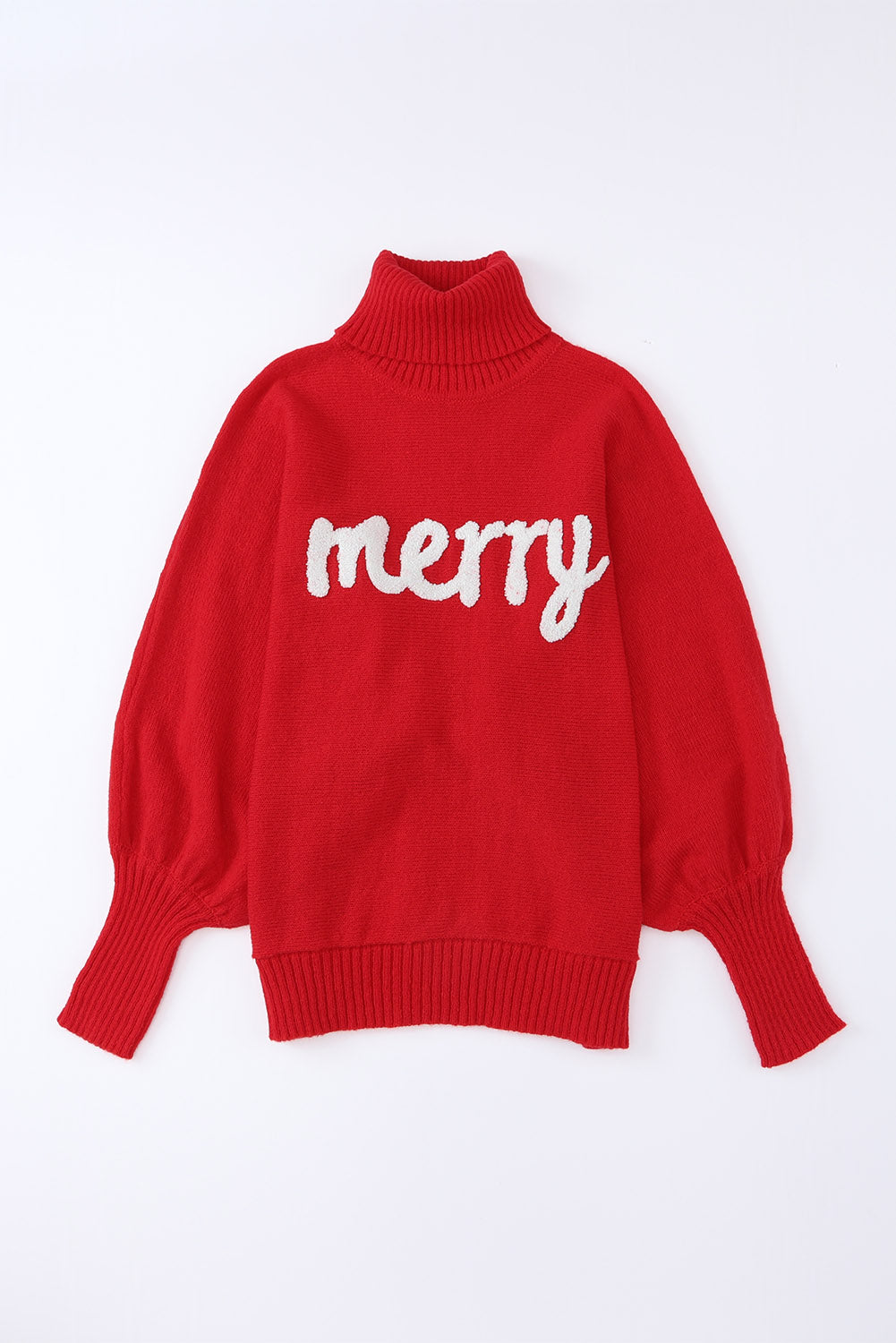 Blackish Green Merry Letter Embroidered High Neck Sweater