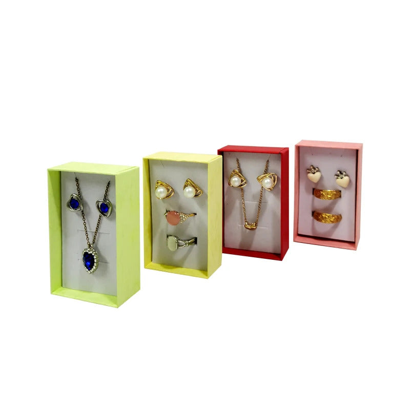 12 pcs High Quality Paper Ring Necklace Set Jewelry Necklace Earrings Rectangular Package Gift Box 5*8*2.5cm