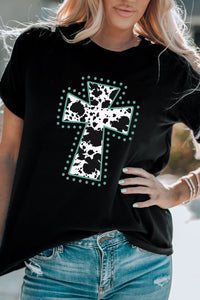 Black Animal Print Cross Graphic Tee