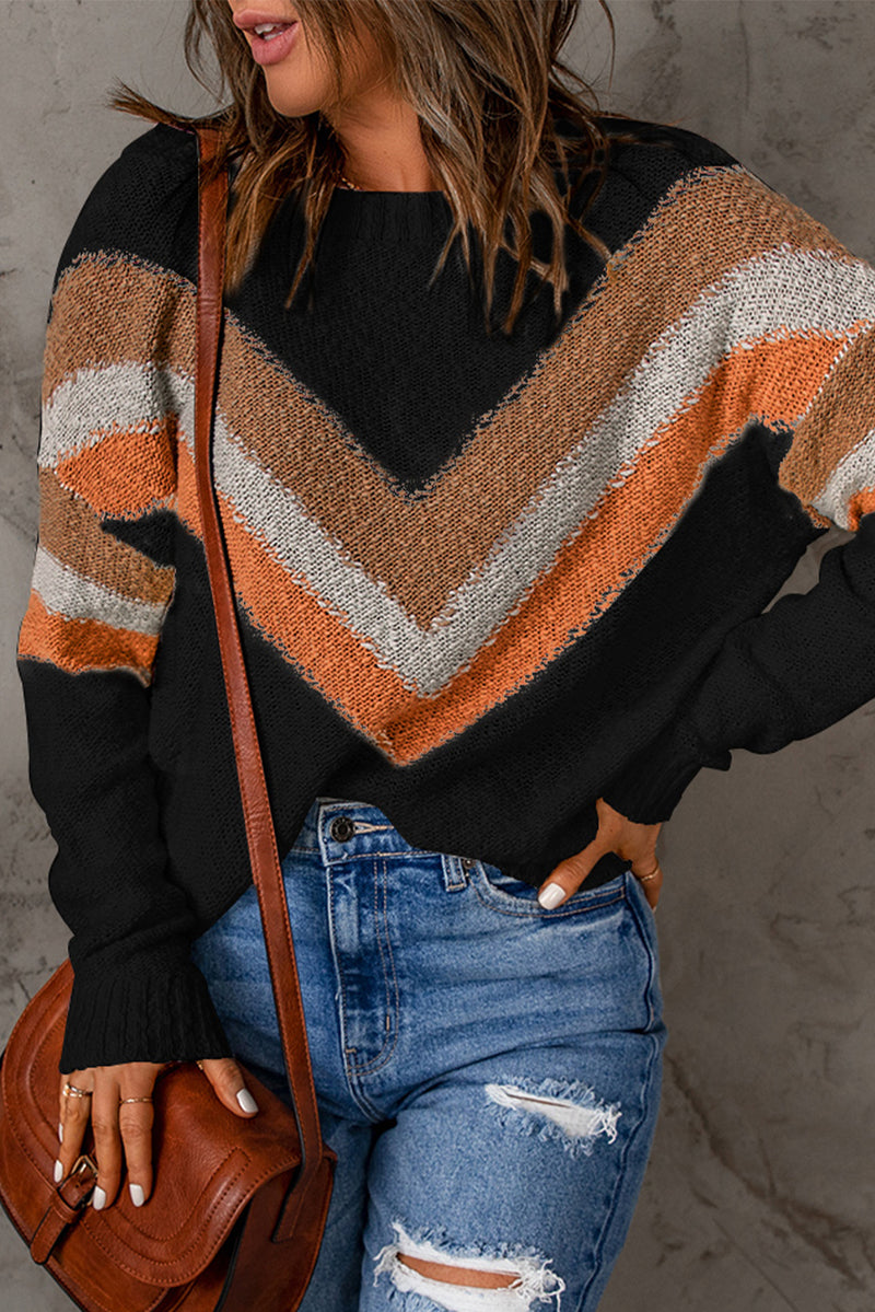 Multicolor Chevron Striped Drop Shoulder Sweater