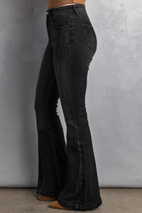 Black High Waist Flare Jeans with Pockets