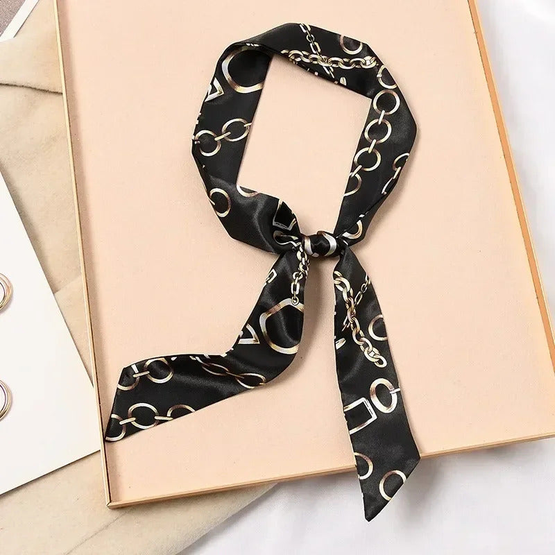 Skinny Silk Scarf Hair Strip Silk Ribbon Small Neck Scarves Bag Handle Ribbon Scarf Kerchief Ladies Ribbon Hair Band Small Scarf