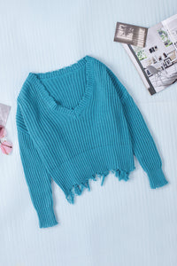 Color block Love Distressed Sweater