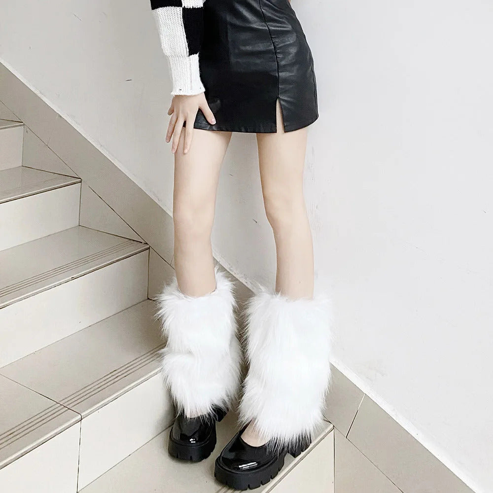 Women Faux Fur Leg Warmers Women Fall Leggings Jk Boots Stocking Girls Lolita Punk Boot Cover Harajuku Fur Foot Warming Cover