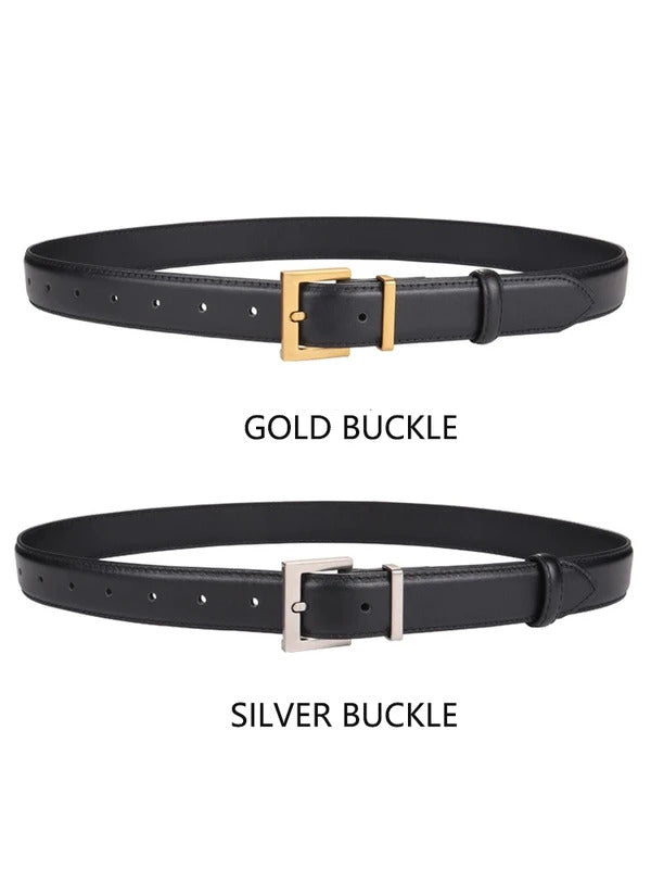 New Luxury Double Genuine Leather Belt for Women Jeans Casual Dress Square Alloy Buckle Ladies Trendy Belts Fashion Waistband