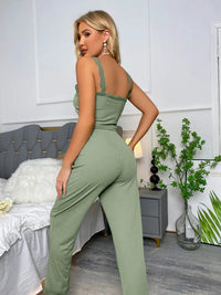 Women's Sexy Pajamas Set 2024 Summer Ribbed Sleeveless Top Long Pants Sleepwear 2 Piece Set For Women Home Casual Suspender Suit