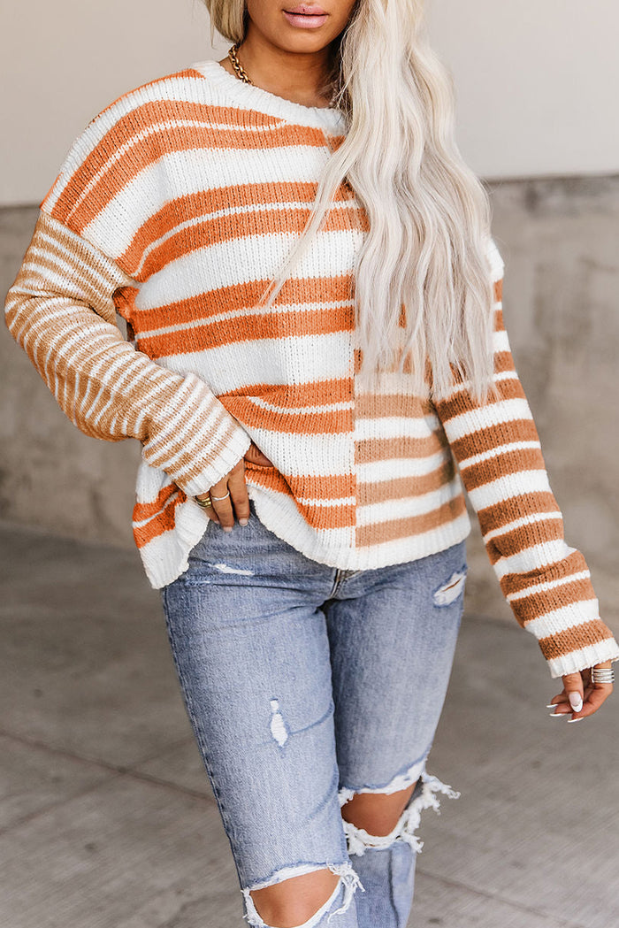 Grapefruit Orange Blocked Drop Shoulder Slouchy Sweater