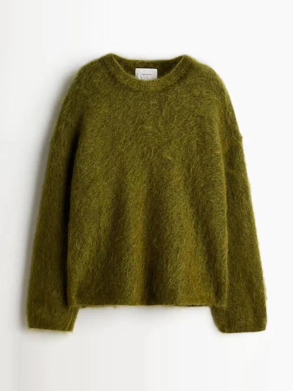 Casual Knitted Solid Sweater Women Fashion Thicken Green Loose O-Neck Long Sleeves Pullover 2024 Autumn Winter Warm Knitwear