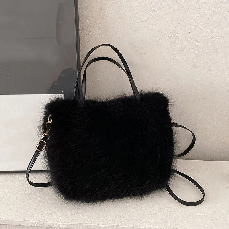 Faux Fur Tote Bag Women's Bucket Plush Luxury Design Ladies Handbags Soft Winter Crossbody Shoulder Bags Bolsa Feminina