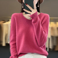 100% pure wool cashmere sweater women's V-neck pullover casual knit top autumn and winter women's coat Korean fashion