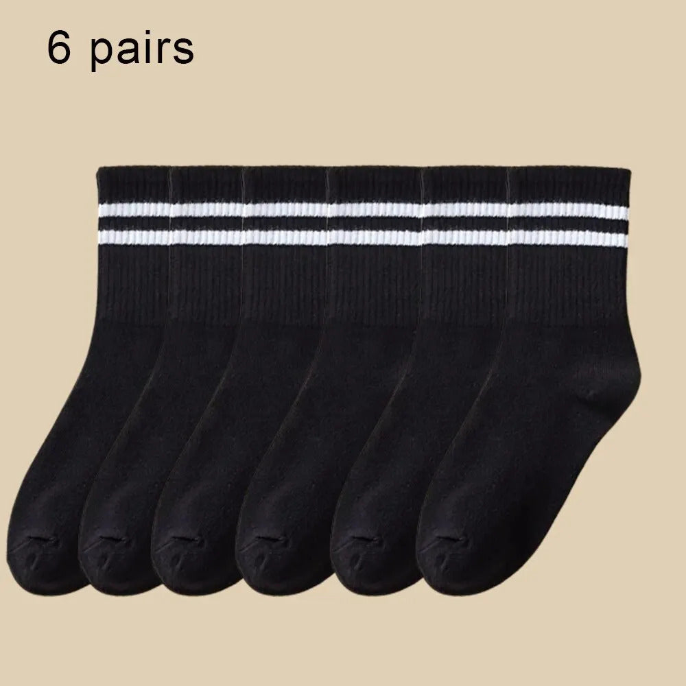 6/12 Pairs Women Mid Socks Solid Color Breathable Comfortable In Autumn Winter Sweat Absorbing High-Quality Casual Socks Sports