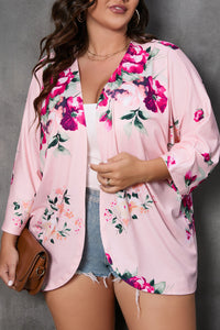 Pink Plus Size Floral Print Kimono