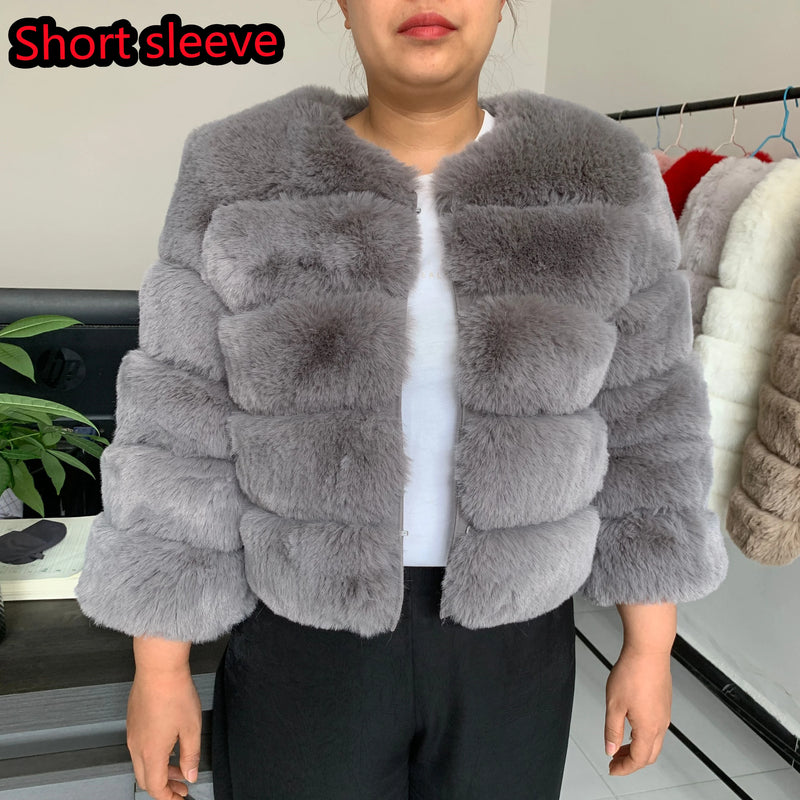 Women's Fashion faux fur coat super hot Autumn Winter women short Faux fox fur fluffy jacket high quality 7xl Ladies furry coats