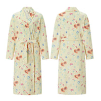 Women Flannel Robe Home Sleepwear Floral Print Shawl Collar Bathrobe Kimono Robe with Belt Winter Warm Pajamas Clothes