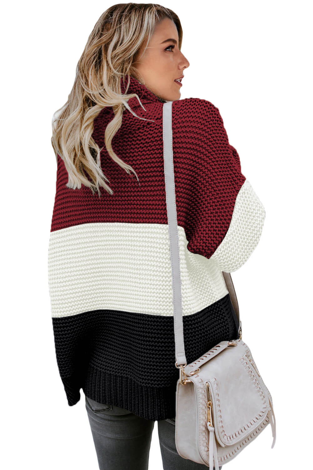 Black Turtleneck Color Block Pullover Sweater