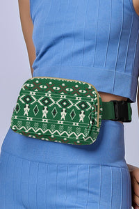 Dark Green Western Aztec Print Buckle Straps Crossbody Bag