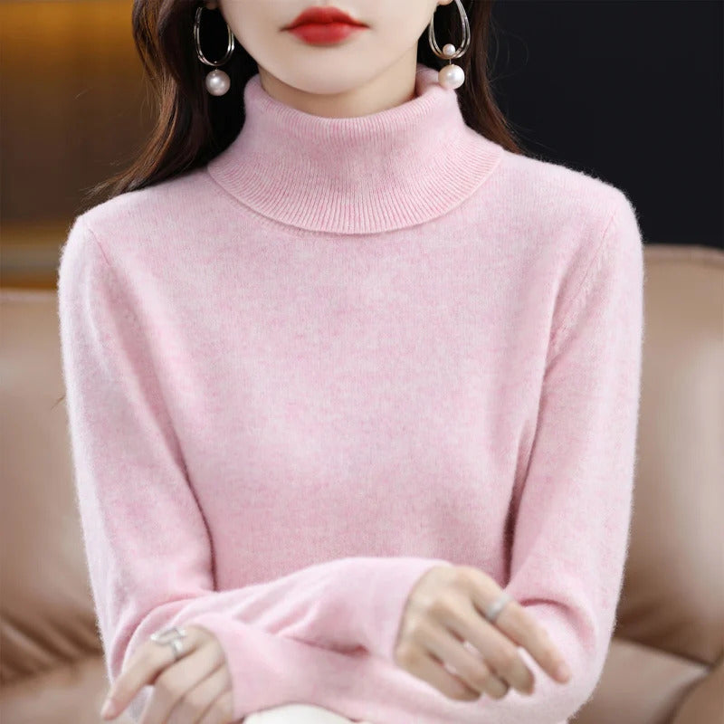 100% Merino Wool Cashmere Sweater Women Knitted Sweater Turtleneck Long Sleeve Pullovers Autumn Winter Clothing Warm Jumper Tops